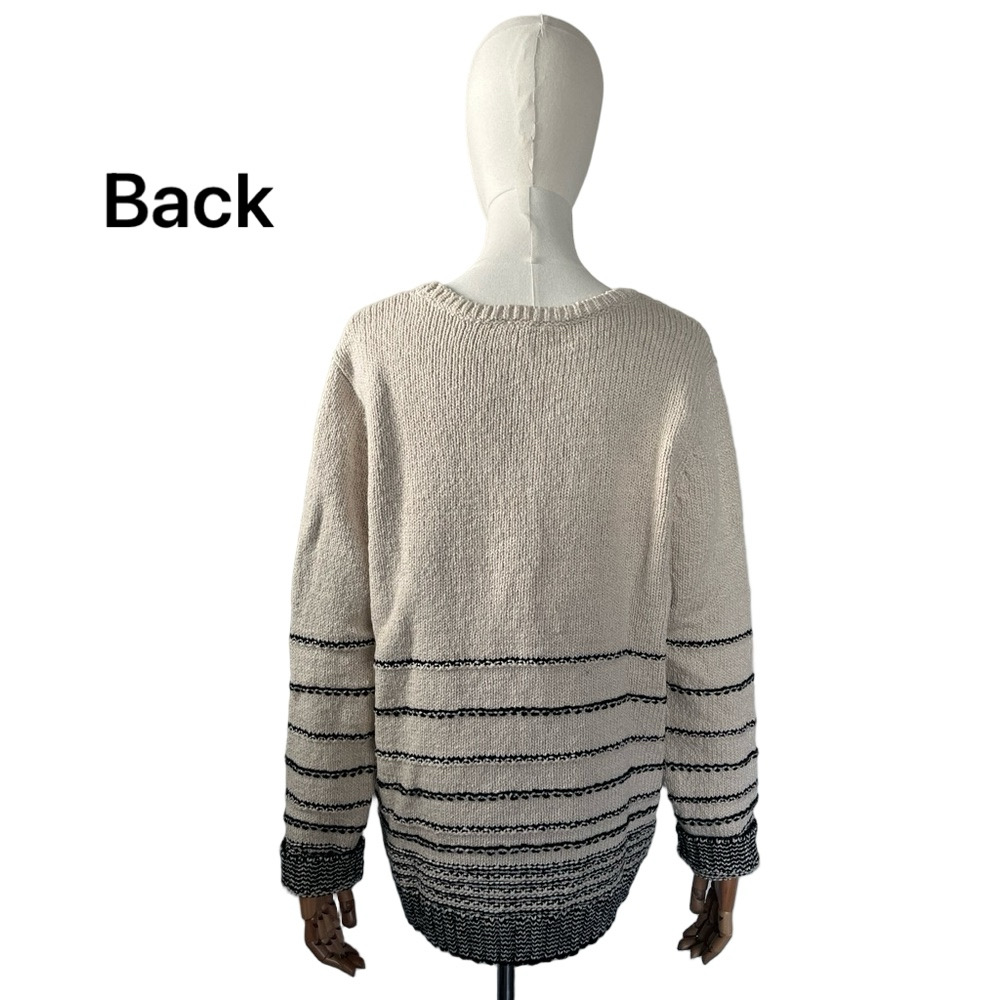 J. Jill Wool and Cotton Knit Crewneck Sweater Cream and Black Size L - Picture 6 of 14